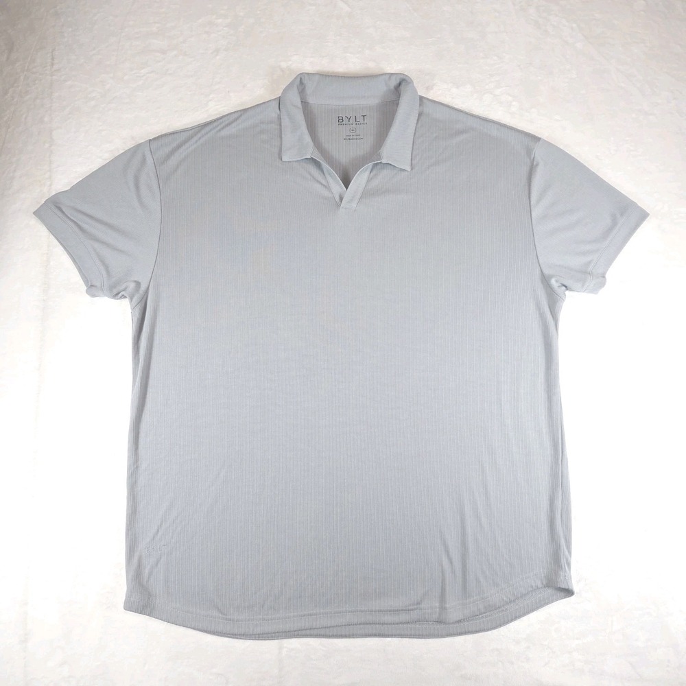 BYLT Ribbed Short Sleeve Open V Polo Shirt Mens Size 3XL Gray Ultra Soft Comfort